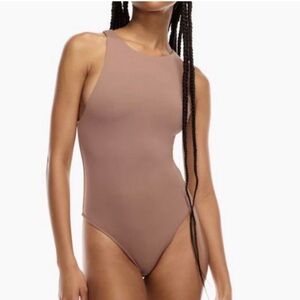 Aritzia BABATON Original Contour '90s Nude High Neck Thong Bodysuit, Size S